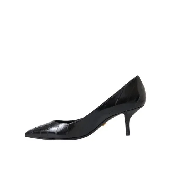 Dolce & Gabbana Black Eel Leather Kitten Heels Pumps Shoes - Picture 5 of 9
